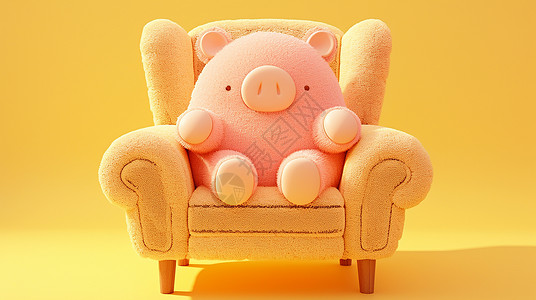 坐在沙发上一只可爱的小猪高清图片