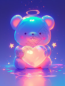 小熊图片夜晚梦幻发光可爱的小熊插画
