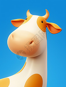 3D脸大脸可爱的卡通奶牛插画