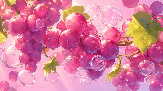露天巨峰葡萄水中诱人紫色卡通葡萄插画