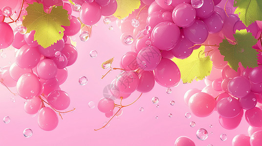 粉色水泡水中诱人紫色卡通葡萄插画