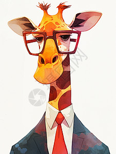 长颈鹿框戴着黑框眼镜穿着西装的长颈鹿插画