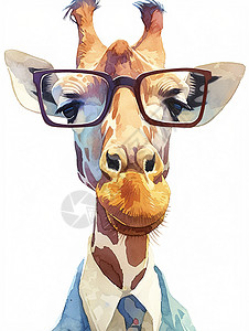 西装儿童戴着黑框眼镜穿着西装的卡通长颈鹿插画