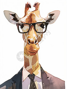 长颈鹿框穿着西装的卡通长颈鹿插画