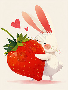 看好你哦可爱的卡通小白兔抱着大大的好哦你是个卡通草莓插画