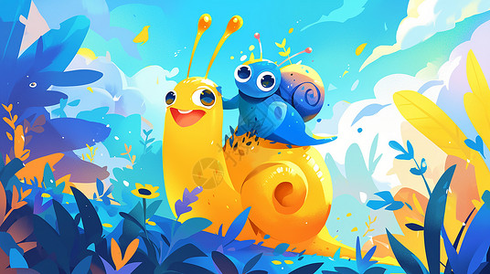彩色可爱的卡通小蜗牛高清图片