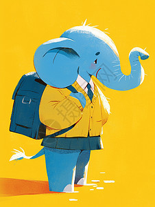 可爱的象穿着黄色上衣蓝色长鼻子卡通象插画