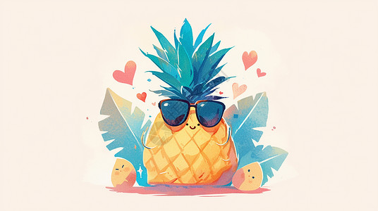夏天水果插画头上戴着墨镜帅气的卡通菠萝插画