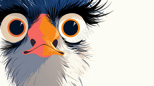 大眼睛呆萌可爱的卡通鸵鸟正面头像高清图片