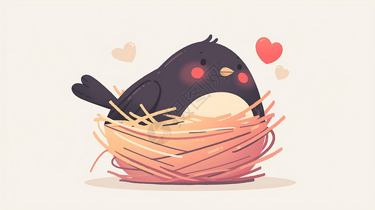 红菜薹在草窝中的红脸蛋的卡通小鸟插画