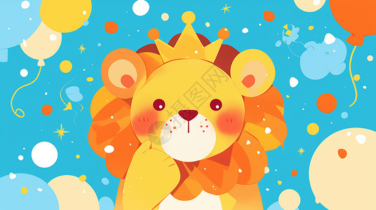 戴着皇冠的可爱卡通小狮子背景图片