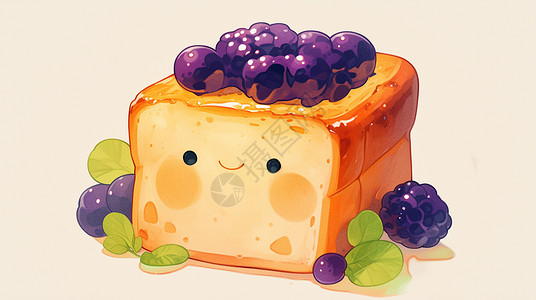 蓝莓味面包紫色蓝莓果酱卡通面包插画
