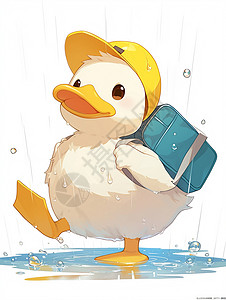 书包背景雨中背着书包的可爱卡通鸭子插画