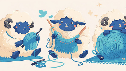 织毛衣的可爱卡通小羊背景图片