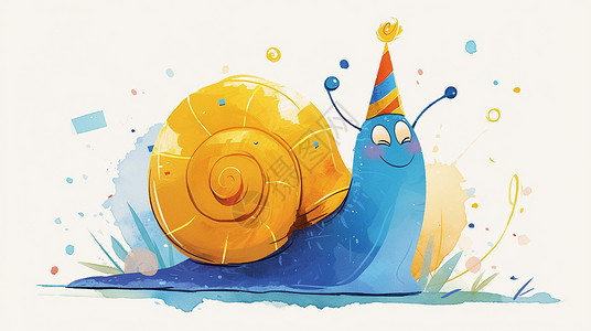 卡通小蓝蜗牛背景图片