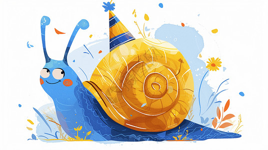 可爱卡通小蓝蜗牛背景图片