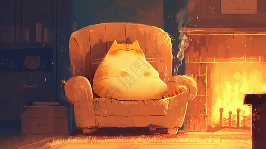 慵懒沙发慵懒的坐在沙发上一只可爱的卡通胖乎乎猫插画