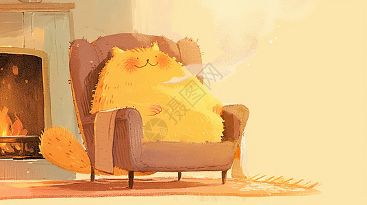 慵懒沙发慵懒的坐在沙发上一只可爱的卡通胖嘟嘟猫插画