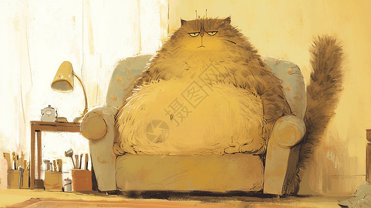慵懒沙发慵懒的卡通猫坐在沙发上插画