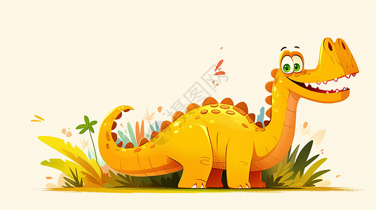 黄色小太阳大眼睛呆萌可爱的卡通恐龙插画