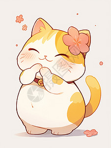 可爱儿童微笑形象头上戴着小花微笑可爱的卡通橘猫插画