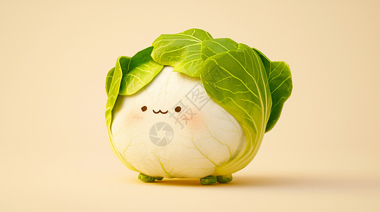 蔬菜形象可爱的卡通圆白菜玩偶插画