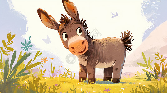 儿童形象一头可爱的卡通小驴子插画