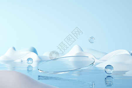 玻璃质感芯片极简水面展台设计图片