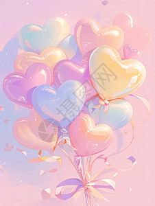 彩色爱心气球一束彩色可爱的卡通爱心气球插画