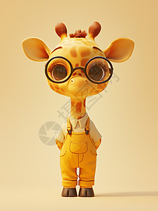 长颈鹿框黑框眼镜的可爱卡通长颈鹿插画