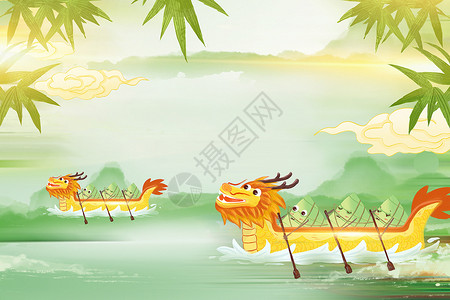 手绘壁炉国潮风端午节背景设计图片