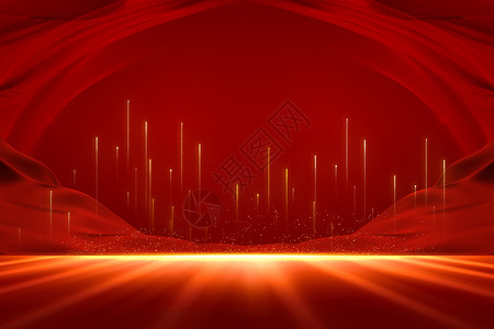 红色色带创意红金舞台背景设计图片
