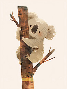 在爬树的可爱卡通小考拉高清图片