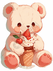少吃甜食正在开心吃蛋糕的可爱卡通小棕熊插画
