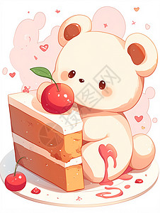 少吃甜食正在开心吃蛋糕的可爱卡通棕熊插画