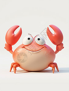 红色大螃蟹红色立体可爱的卡通螃蟹插画