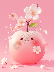 水蜜桃卡通淡粉色美味诱人的卡通水蜜桃插画