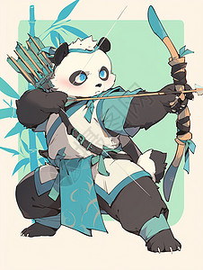 竹林中练功夫射箭的卡通熊猫背景图片