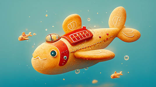 儿童饼干蓝色背景上的饼干卡通潜水艇插画