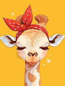戴着波点发带的可爱卡通长颈鹿高清图片
