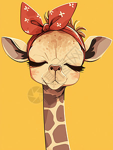 戴红色波点发带可爱卡通长颈鹿背景图片