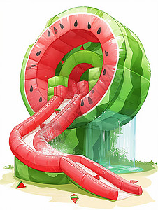 一盆水果西瓜主题卡通滑梯插画