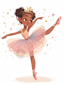 练舞壁纸穿粉色蓬蓬裙优雅跳舞的可爱卡通小女孩插画