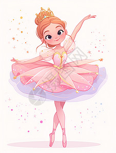 皇室公主穿粉色蓬蓬裙优雅跳舞的可爱卡通女孩插画
