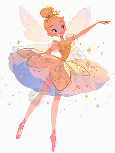 卡通小女孩跳舞身穿粉色蓬蓬裙跳舞的可爱卡通小女孩插画