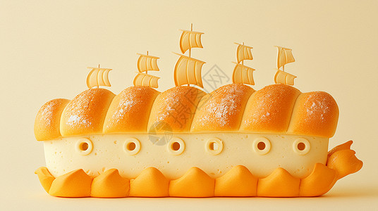 创意别针造型轮船造型美味的面包美食插画