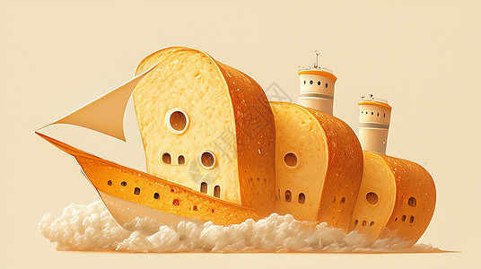 创意别针造型轮船造型的面包插画