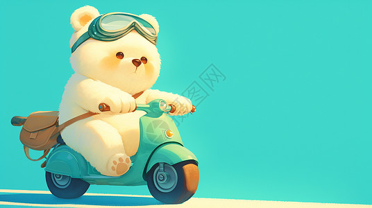 熊卡通形象骑着电动车的卡通小白熊插画