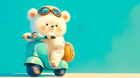 熊卡通形象开心骑着电动车的可爱卡通小熊插画