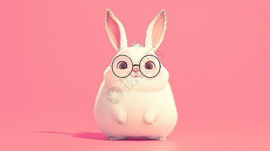 可爱话框素材戴着黑框眼镜的白色毛绒绒可爱的卡通小白兔插画